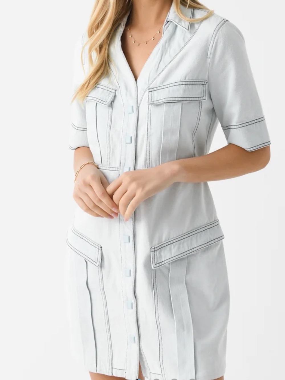 Hunter Bell Melanie Dress Womens 6 Light Denim Shirt Mini Button Front Pockets